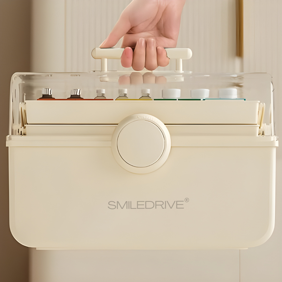 SMILEDRIVE® Plastic Medicine Storage Box 3 Tier First Aid Box Makeup Organiser Multipurpose Storage Box