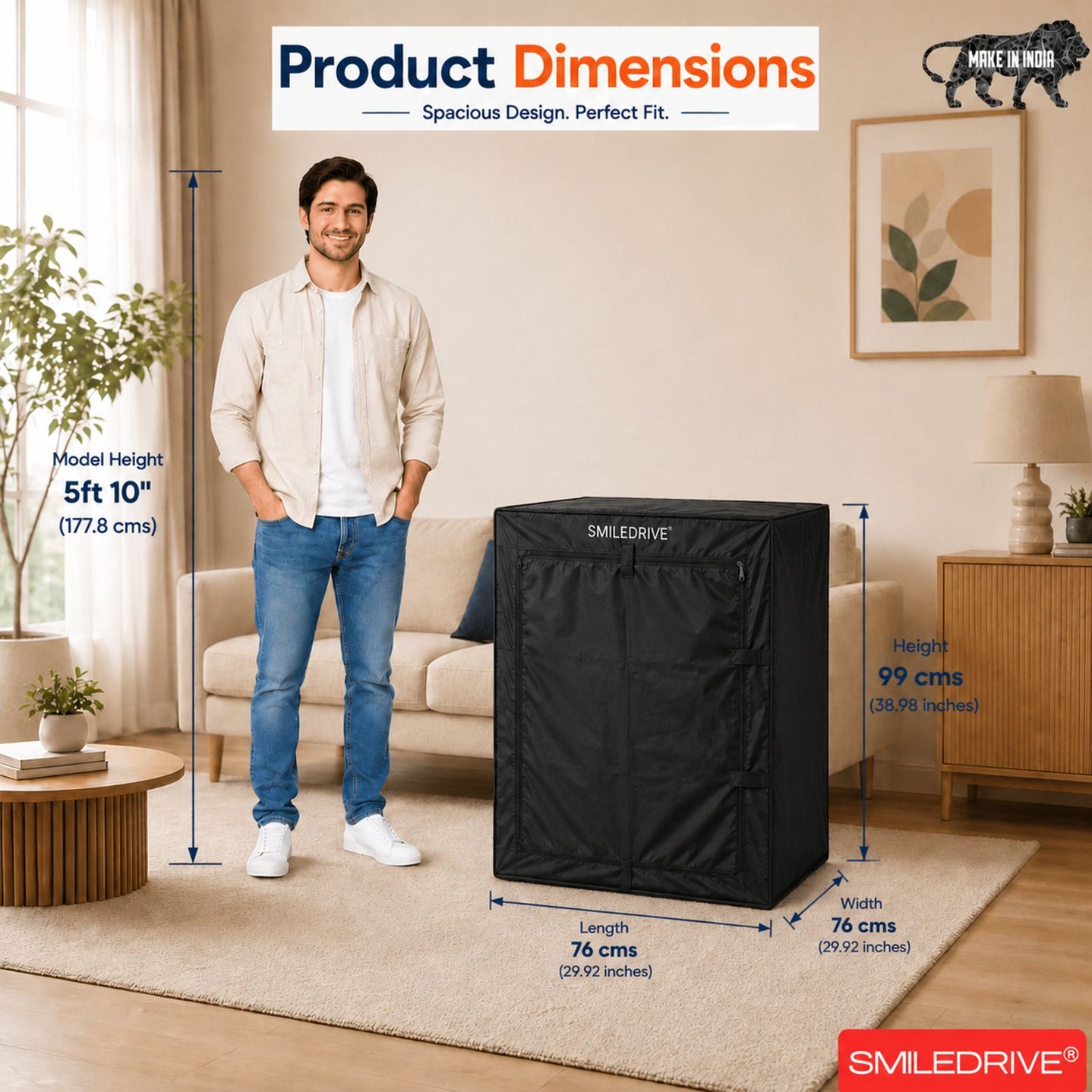 SMILEDRIVE® Portable Electric Clothes Dryer Machine | Foldable Enclosed Drying Rack with 4 Adjustable Arms | 8-Garment Hanging Rod | 76 × 76 × 99 cms | Made in India
