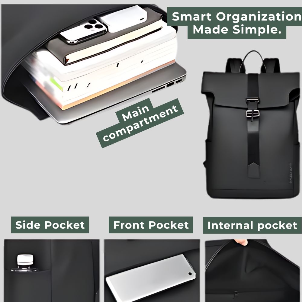 Roll Top Backpack Waterproof Laptop Bag - Stylish & Space Travel, Office & College Faux Leather Bag