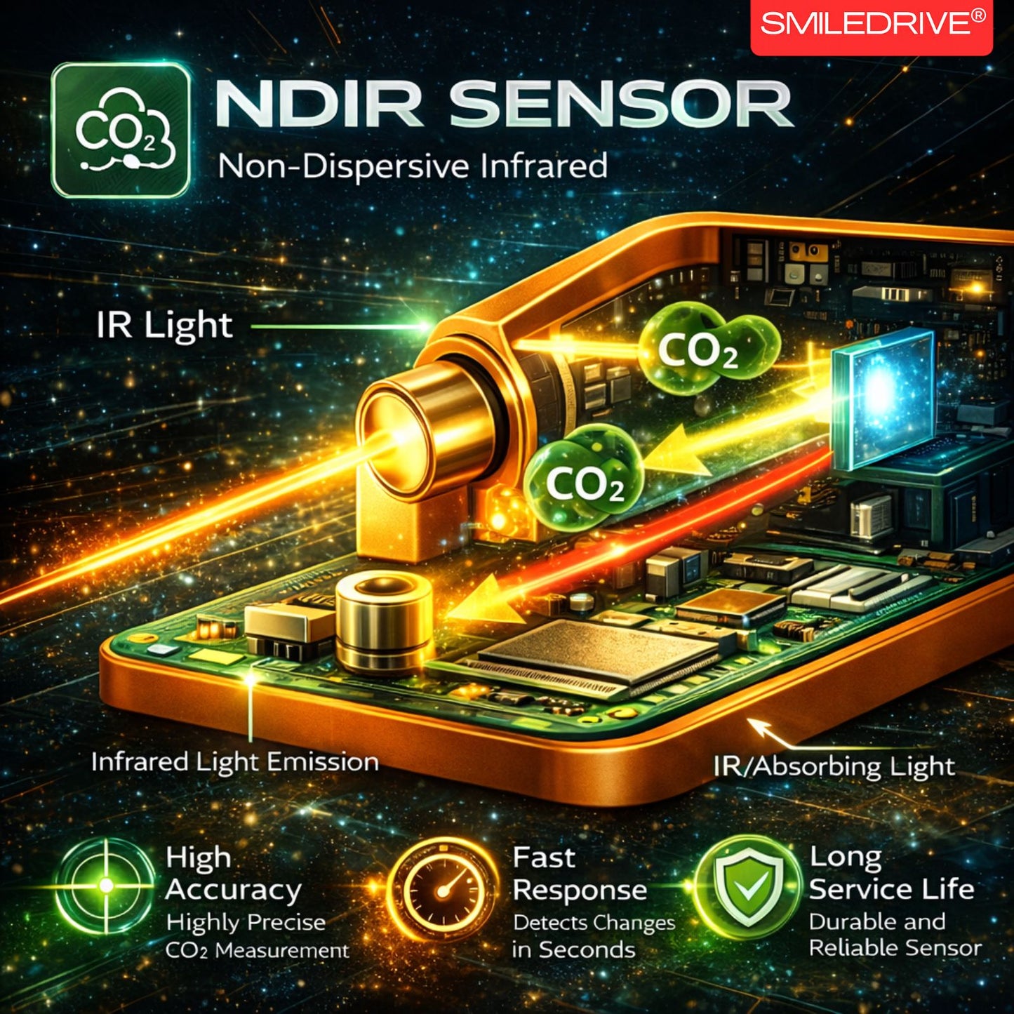 3-in-1 CO2 Monitor with Temperature & Humidity Display-NDIR Indoor Air Quality Detector with Real-Time Sensor, Large Screen, Smart Alarm for Home, Office, Classroom, Industries & Car