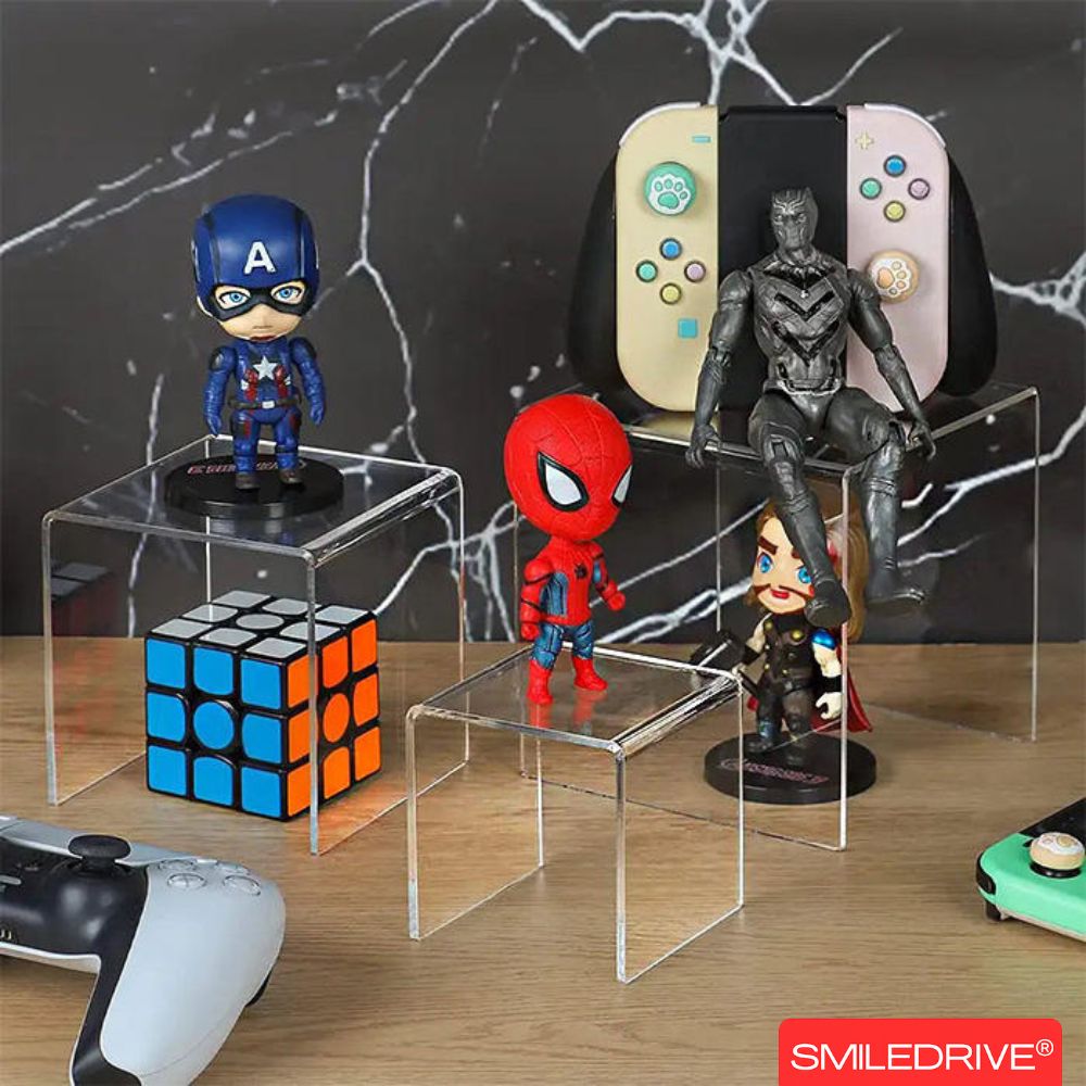 Premium Acrylic Display Risers Set of 3 (3x3, 4x4, 5x5 Inch) – 5MM Thick Transparent Showcase Stand
