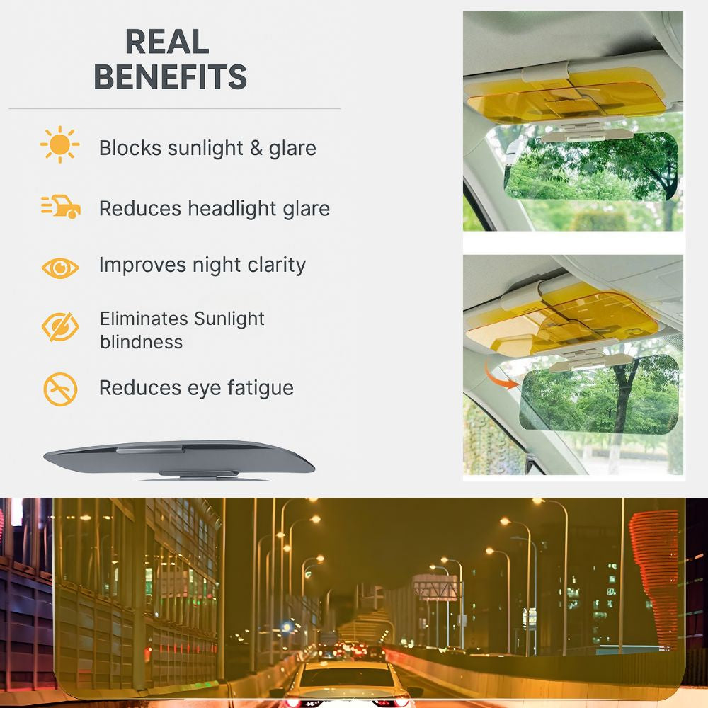 Anti Glare Sun Visor For Car | Day Night Car Visor | UV Protection & Blue Light Filter Blocks 97.4% UV Rays