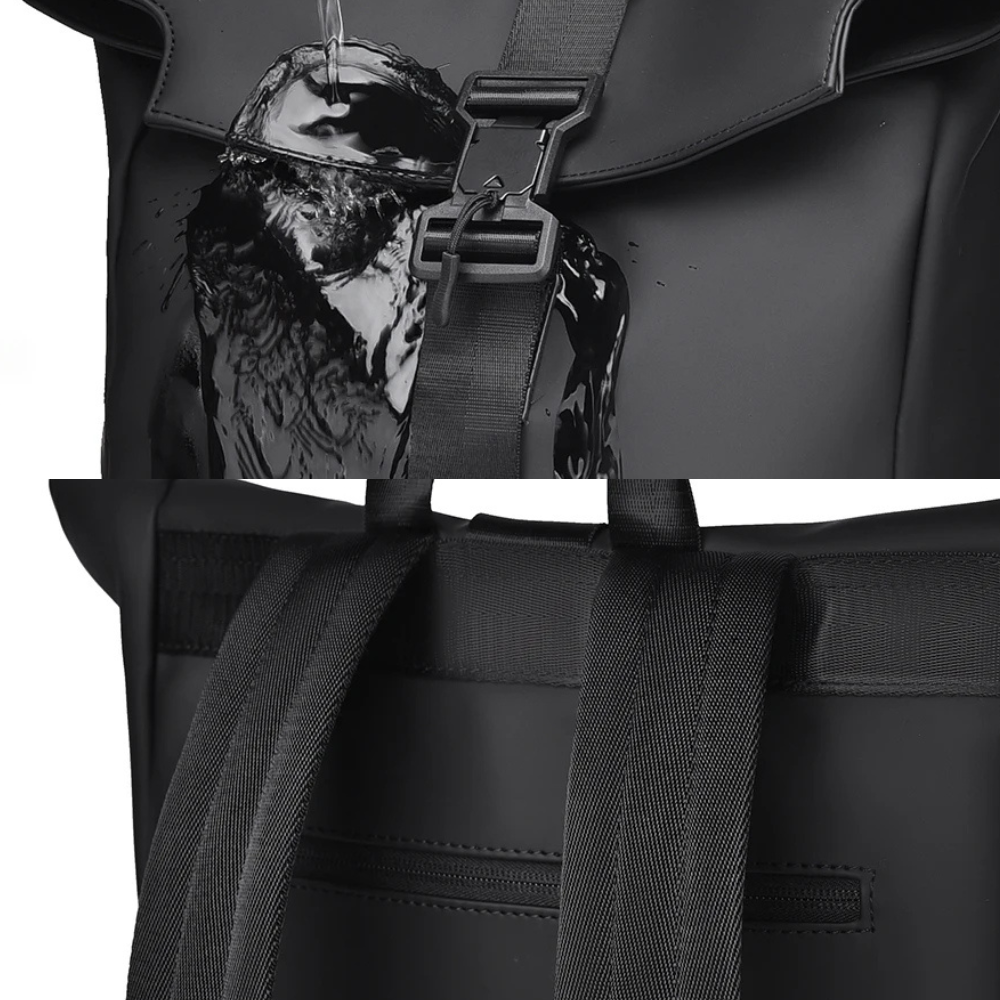 Roll Top Backpack Waterproof Laptop Bag - Stylish & Space Travel, Office & College Faux Leather Bag