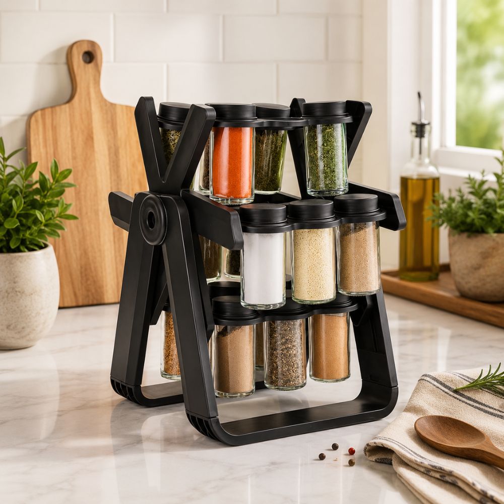 18 Jar Rotating Spice Rack Organizer | 360° Revolving Masala Stand wit ...
