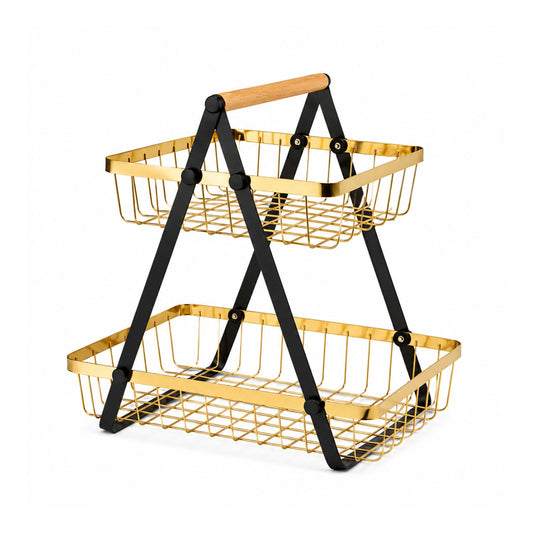 Golden Tiered Fruit Basket | 2 & 3 Tier Metal Mesh Countertop Organizer & Storage Stand