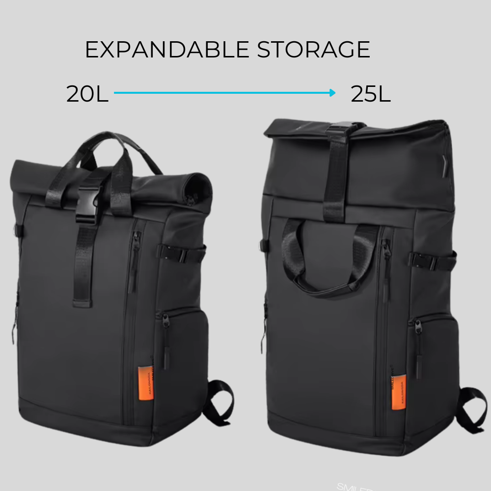 Waterproof Rolltop Laptop Backpack Unisex Bag | Expandable 20–25L | Fits 15.6" Laptop | Anti-Theft, Lightweight Bag for Men & Women | Stylish Travel, Office & College Backpack