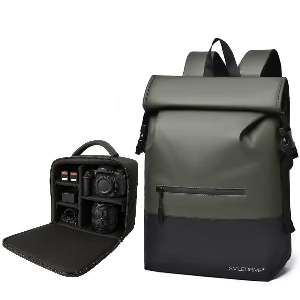 Waterproof Roll Top Backpack Laptop Bag– Stylish Travel Hiking Office Bag