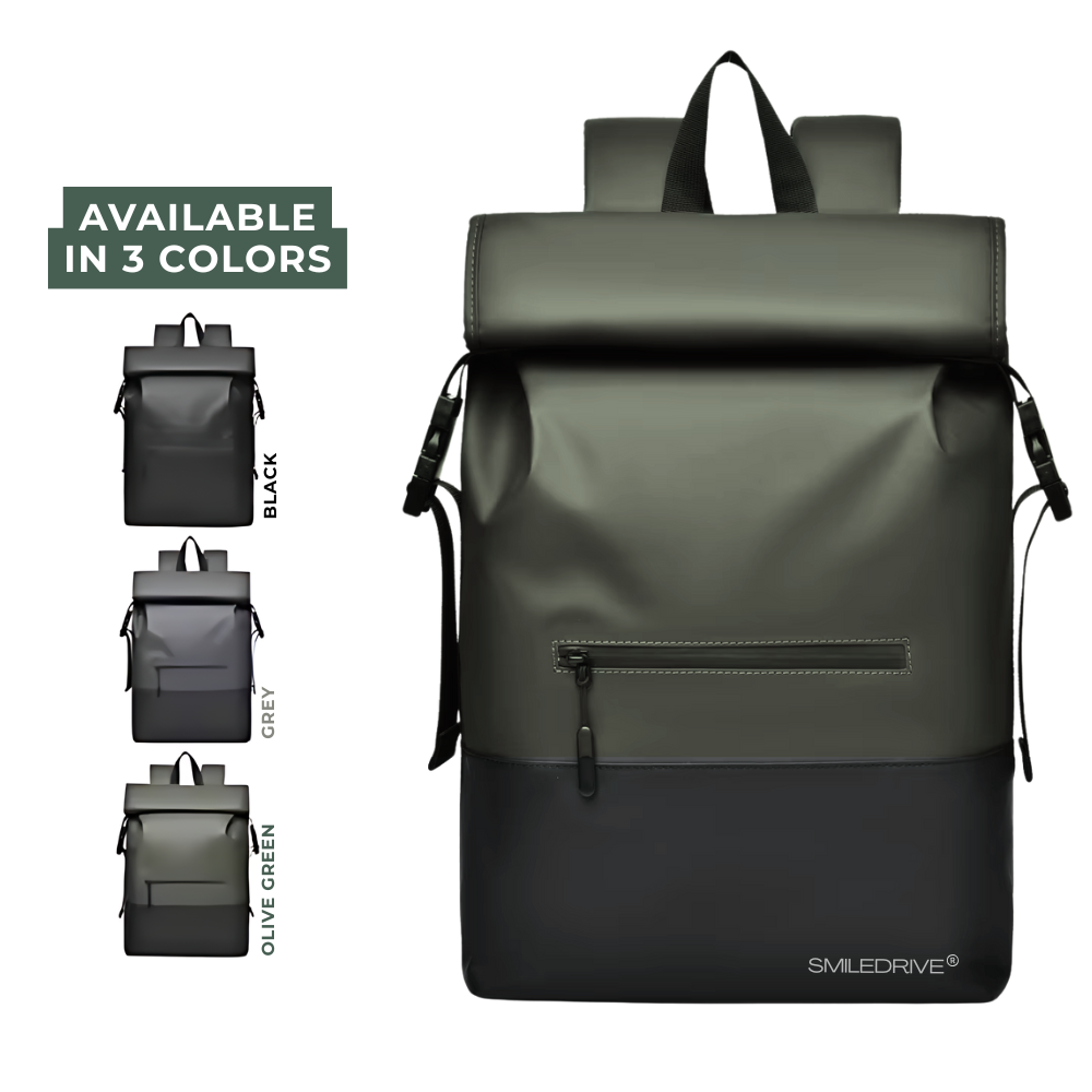 Waterproof Roll Top Backpack Laptop Bag– Stylish Travel Hiking Office Bag