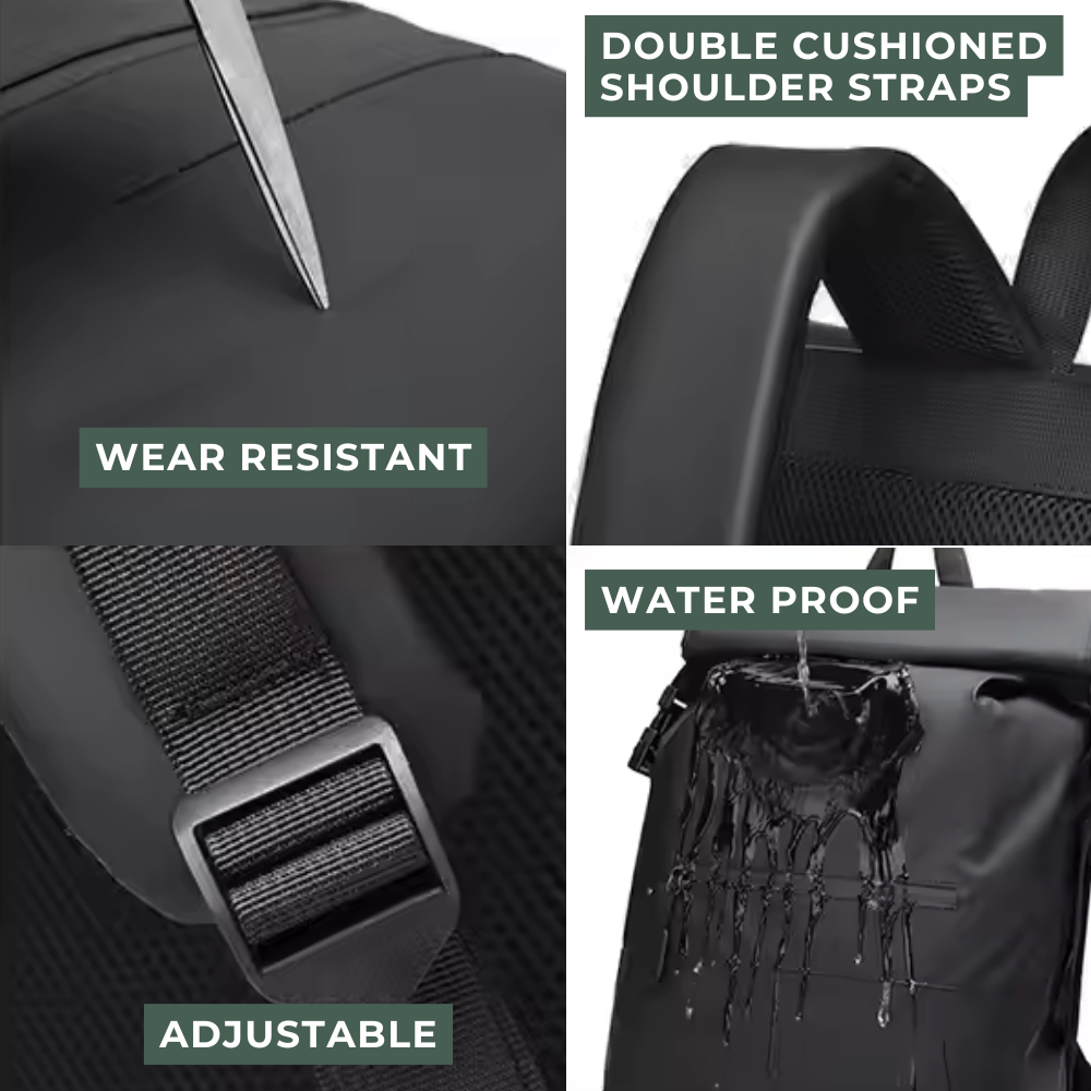 Waterproof Roll Top Backpack Laptop Bag– Stylish Travel Hiking Office Bag