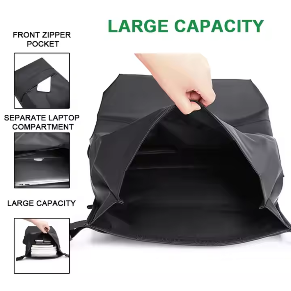 Roll Top Backpack Waterproof Laptop Bag - Stylish & Space Travel, Office & College Faux Leather Bag