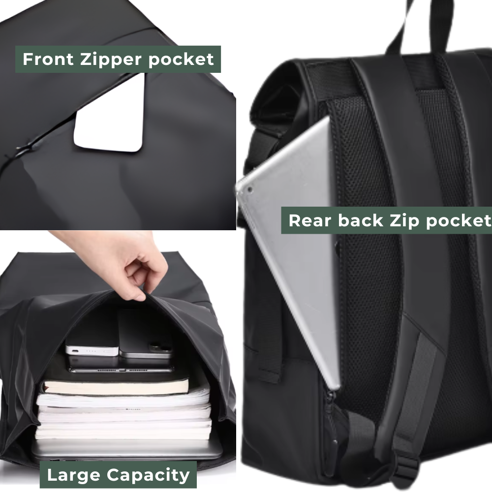 Waterproof Roll Top Backpack Laptop Bag– Stylish Travel Hiking Office Bag
