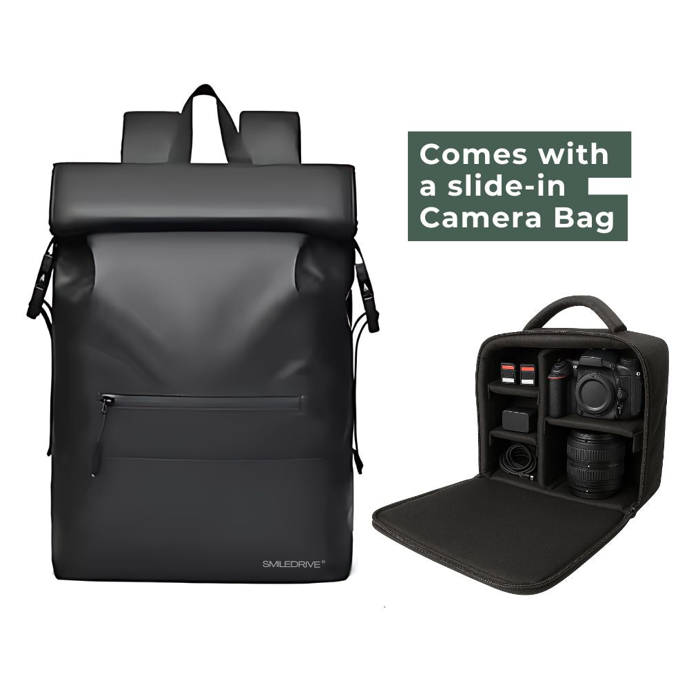 Waterproof Roll Top Backpack Laptop Bag– Stylish Travel Hiking Office Bag