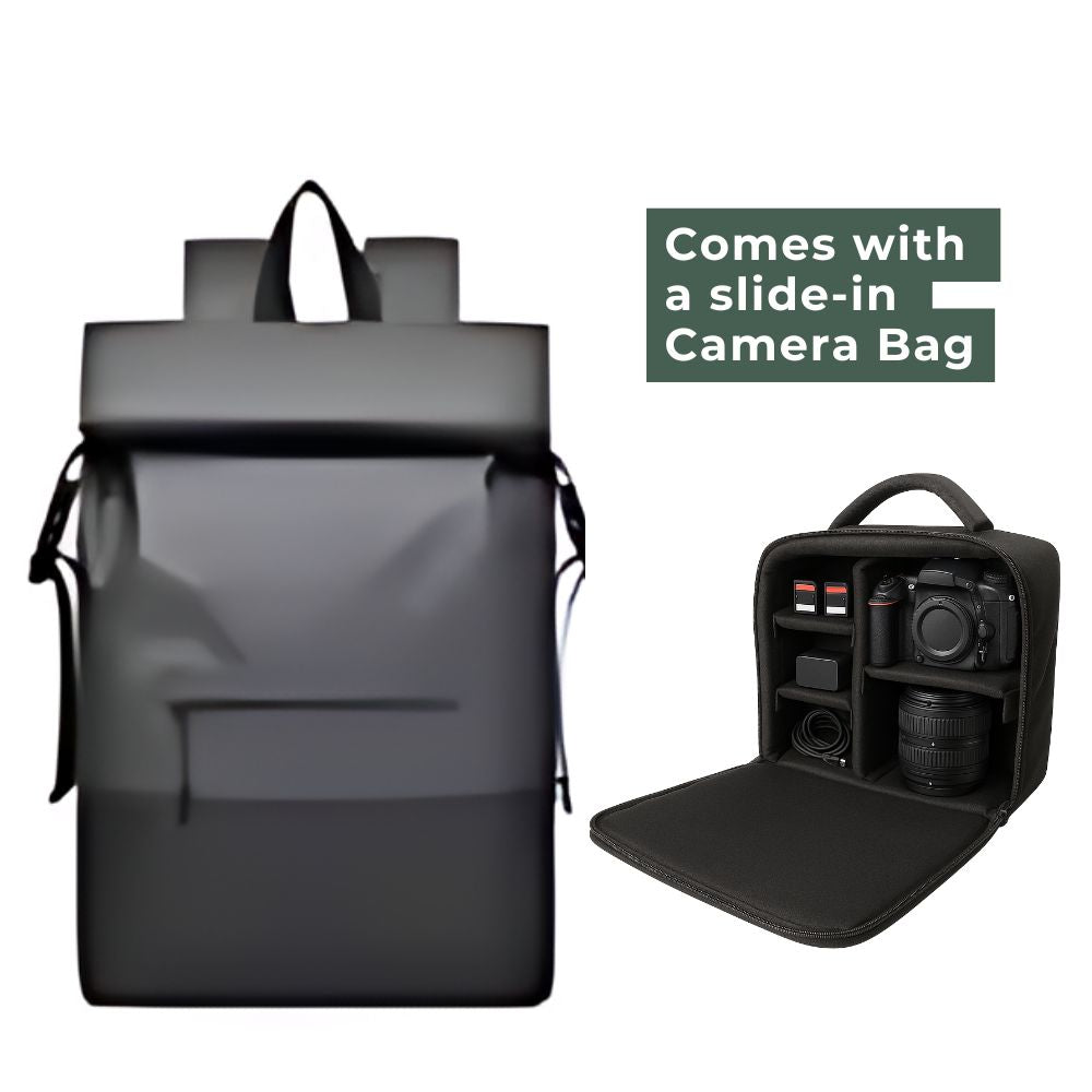 Waterproof Roll Top Backpack Laptop Bag– Stylish Travel Hiking Office Bag