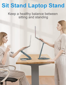 Smiledrive Portable Laptop Stand-Standing Sitting Desk 360° rotatable base, ergonomic foldable laptop riser-height adjustable upto 18.9” compatible for 11 to 17.3 inch laptops