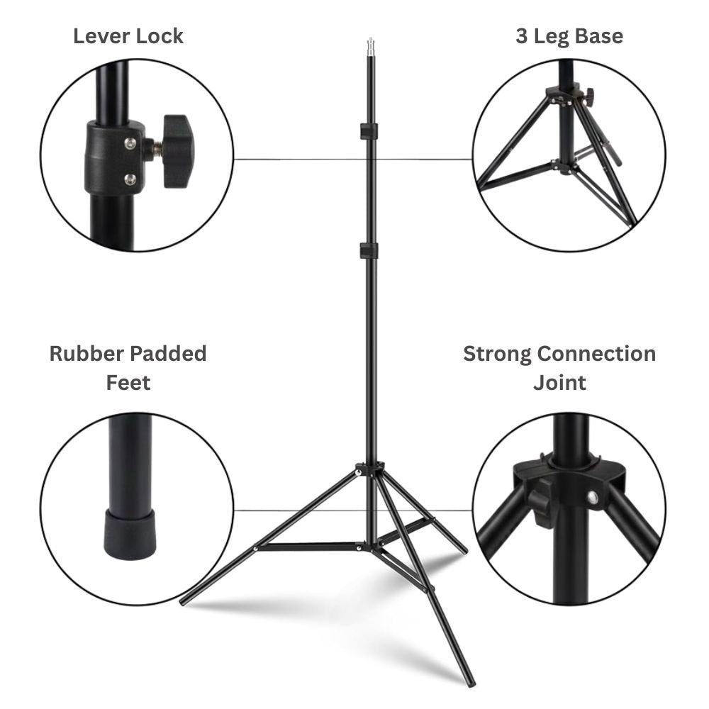 Photography Light Stand for Camera & LED Lights | Adjustable 2.6ft–7ft Carbon Steel Photo Light Stand | Camera Stand with Light Mount | Photography Reflector Stand & Backdrop Support with adjustable mobile clip.