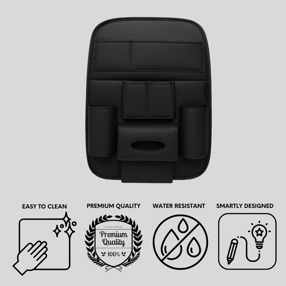 Car Back Seat Organizer–Premium Universal Car Rear Seat Storage | Multi-Pocket Storage, Bottle & Tissue Holders, Easy Install