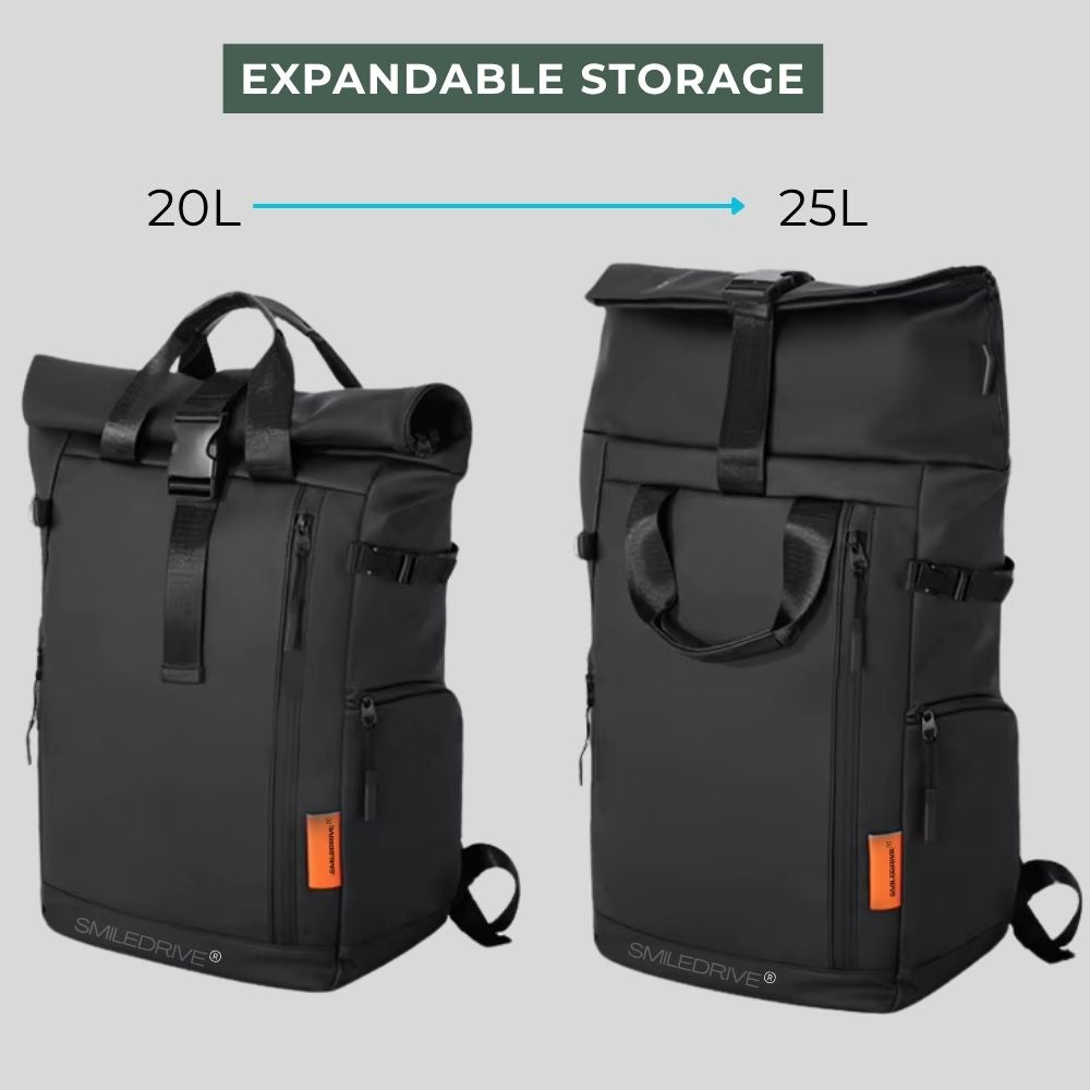 Waterproof Rolltop Laptop Backpack Unisex Bag | Expandable 20–25L | Fits 15.6" Laptop | Anti-Theft, Lightweight Bag for Men & Women | Stylish Travel, Office & College Backpack