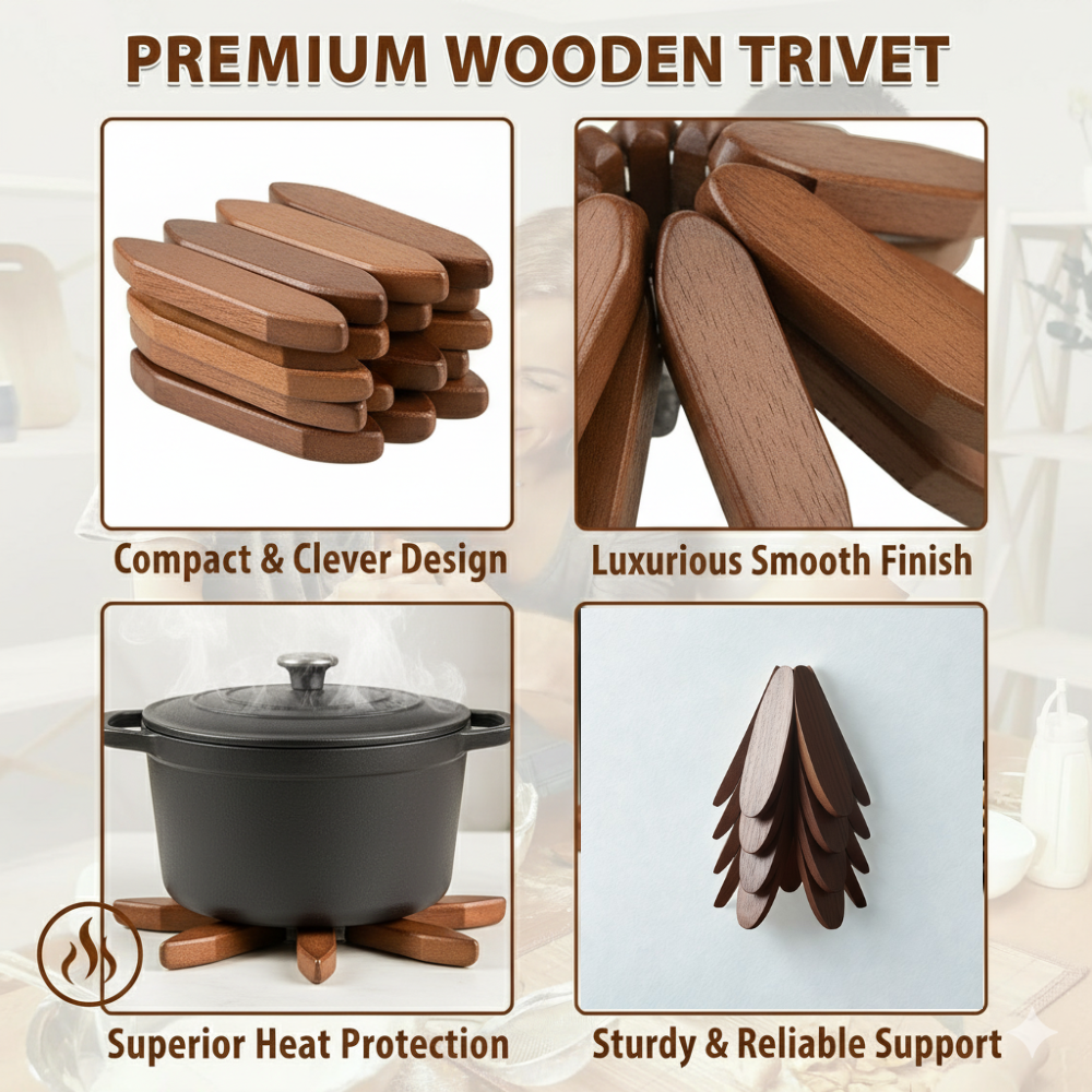 Wooden Trivets for Hot Dishes Coaster for Hot Utensils – Heat-Resistant Trivets for Kitchen & Dining Table (Set of 4)