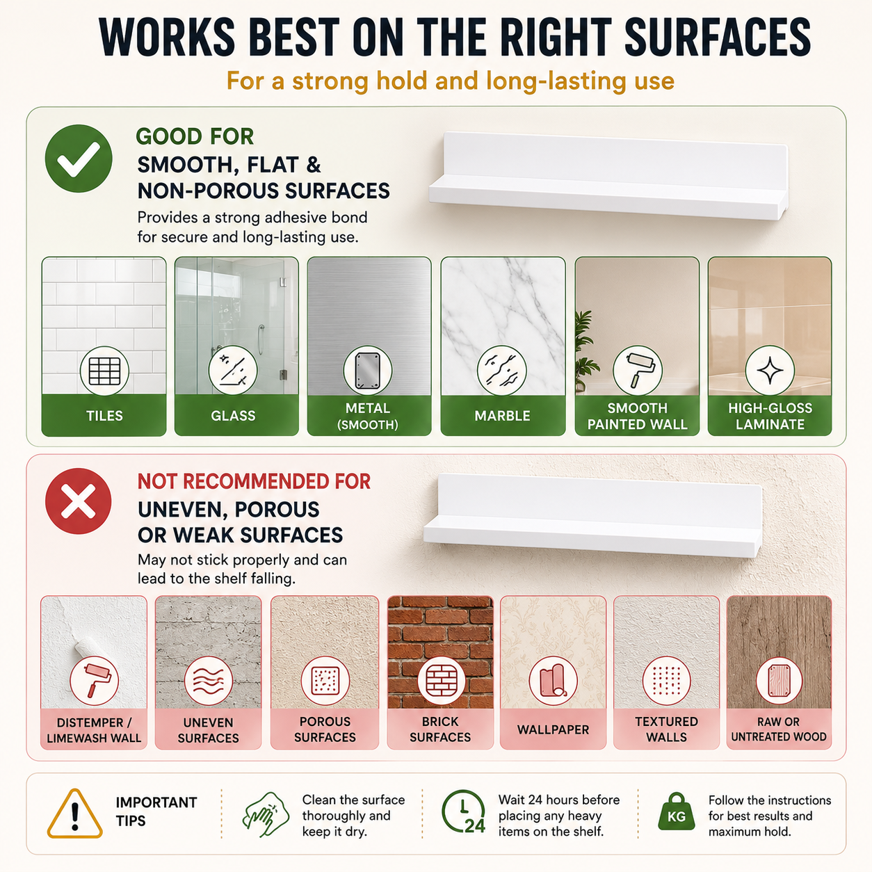 Floating Wall Shelf | Multipurpose Acrylic Shelf for Kitchen, Bathroom, Vanity & Office | White-No Drilling Required