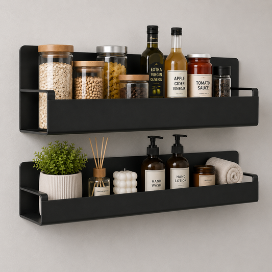 Floating Shelf for Wall | Wall Mounted Metal Shelf | Kitchen Bathroom Wall Rack | No Drill Self Adhesive Washroom Organizer
