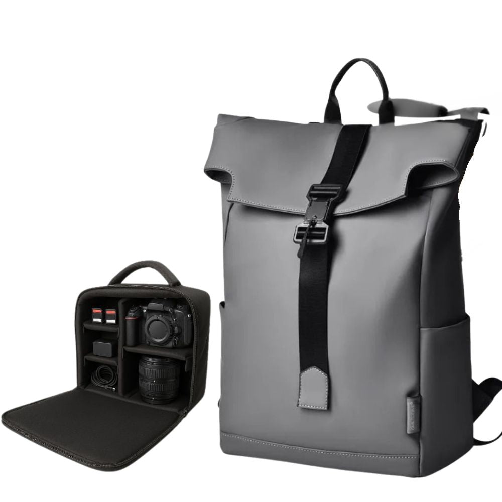 Roll Top Backpack Waterproof Laptop Bag - Stylish & Space Travel, Office & College Faux Leather Bag