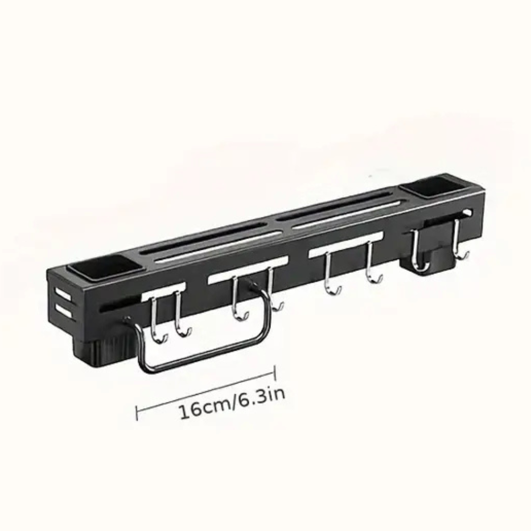 Smiledrive® Kitchen Knife Holder 60cm Wall-Mounted – Punch-Free, Space-Saving Organizer with 4 Tool Frames, 8 Hooks, and Built-in Drainage