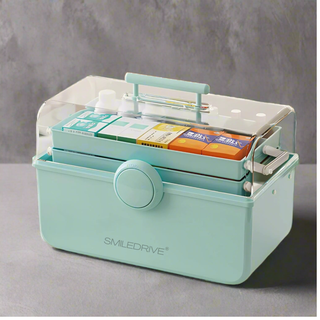 SMILEDRIVE® Plastic Medicine Storage Box 3 Tier First Aid Box Makeup Organiser Multipurpose Storage Box