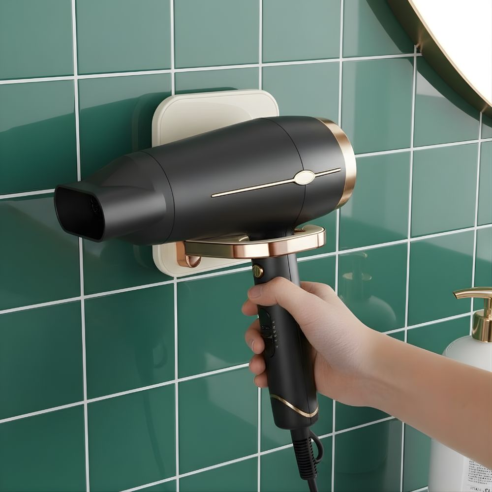 Hair Dryer Stand Holder Wall-Mounted-No Drilling Foldable Multi-functional Stand for Bathrooms, Salons