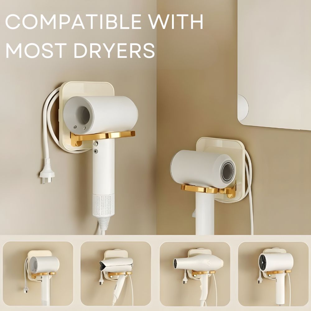 Hair Dryer Stand Holder Wall-Mounted-No Drilling Foldable Multi-functional Stand for Bathrooms, Salons
