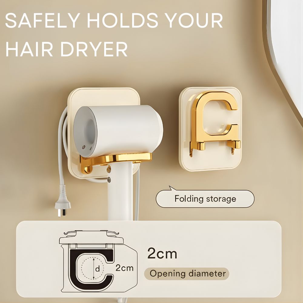 Hair Dryer Stand Holder Wall-Mounted-No Drilling Foldable Multi-functional Stand for Bathrooms, Salons