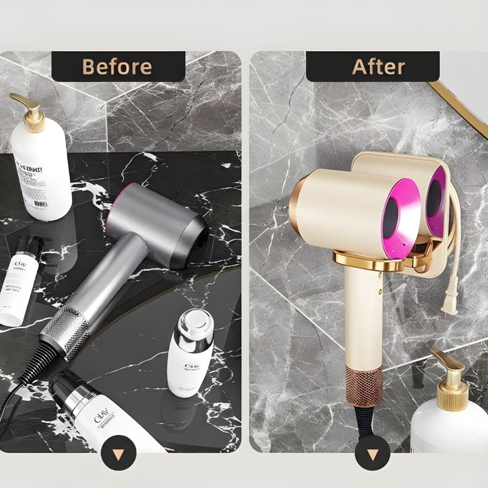 Hair Dryer Stand Holder Wall-Mounted-No Drilling Foldable Multi-functional Stand for Bathrooms, Salons
