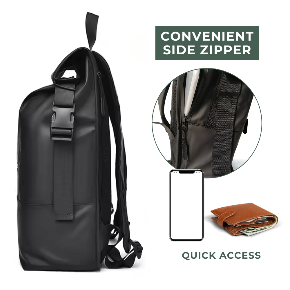 Waterproof Roll Top Backpack Laptop Bag– Stylish Travel Hiking Office Bag