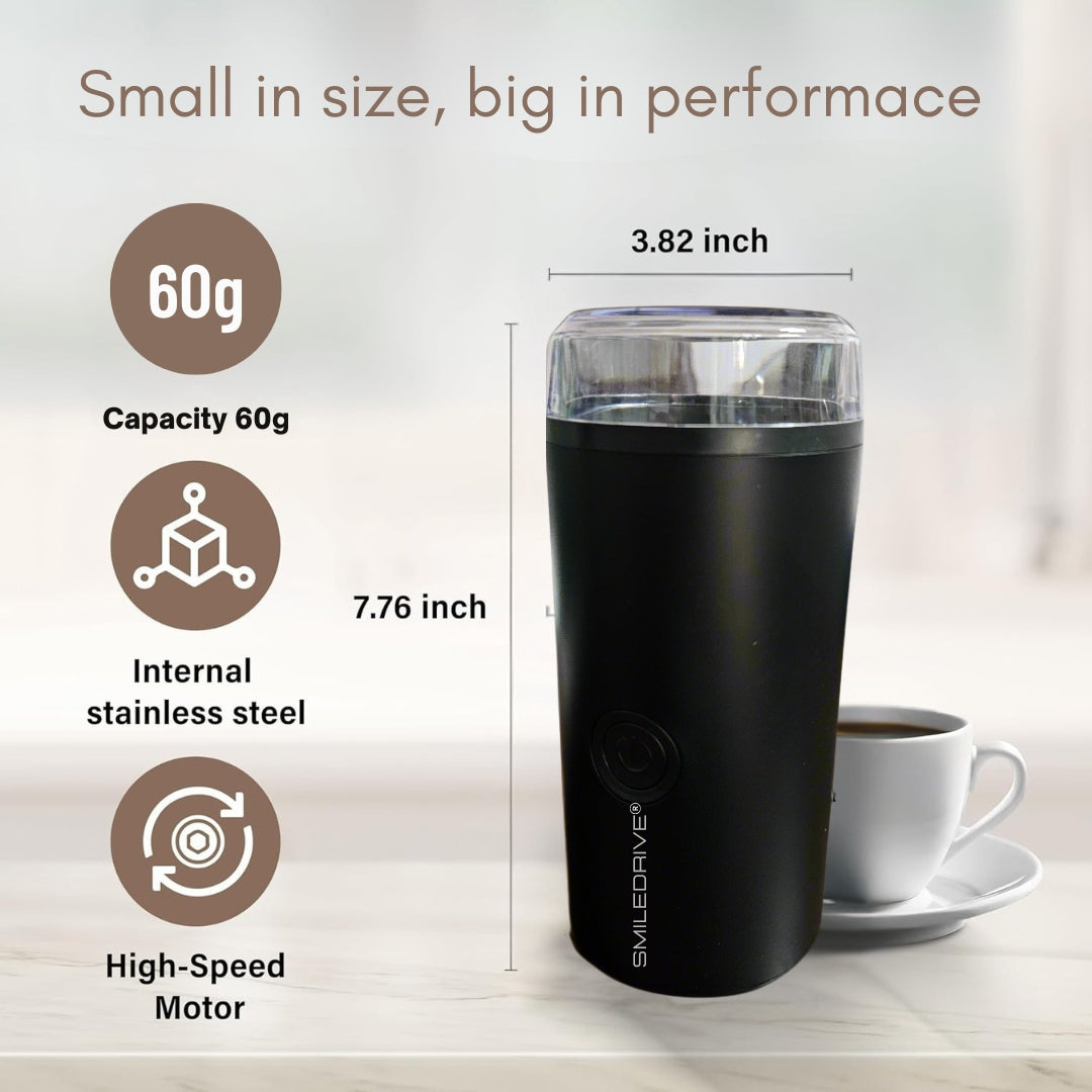 Smiledrive Electric Coffee Grinder with Safe and Durable 304 Stainless Steel Blades,Fast Grinding for Coffee Beans, Dried Spice, Nuts, Herbs with Cleaning Brush