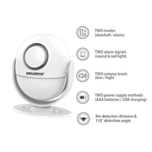 PIR Motion Sensor Alarm Long Range Wireless Infrared Motion Detector for Home and Office with remote Smiledrive