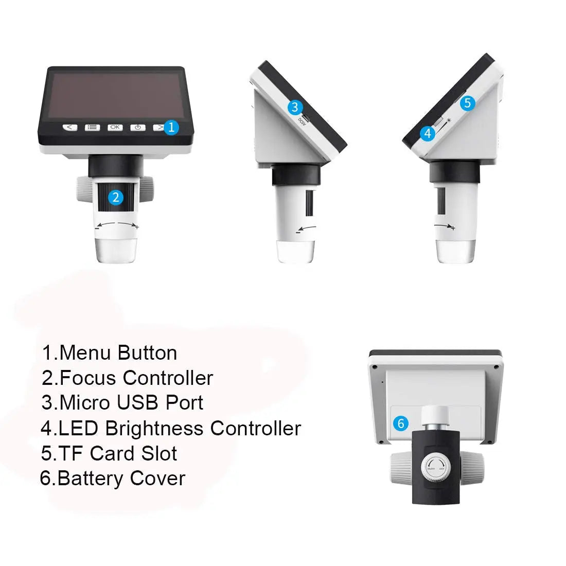 Digital High Definition Microscope with 50-1000x Mangnification 4.3" Screen-USB connects with PC, Built-in card slot (8gb) smiledrive
