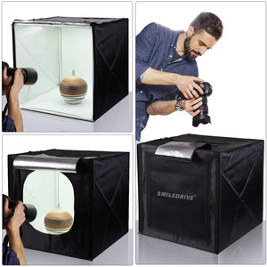 Professional Photo Studio Light Box 60x60x60cm Portable Product Photography Tent Booth Lighting Kit-2 LED Lights & Adapter- Made in India Smiledrive