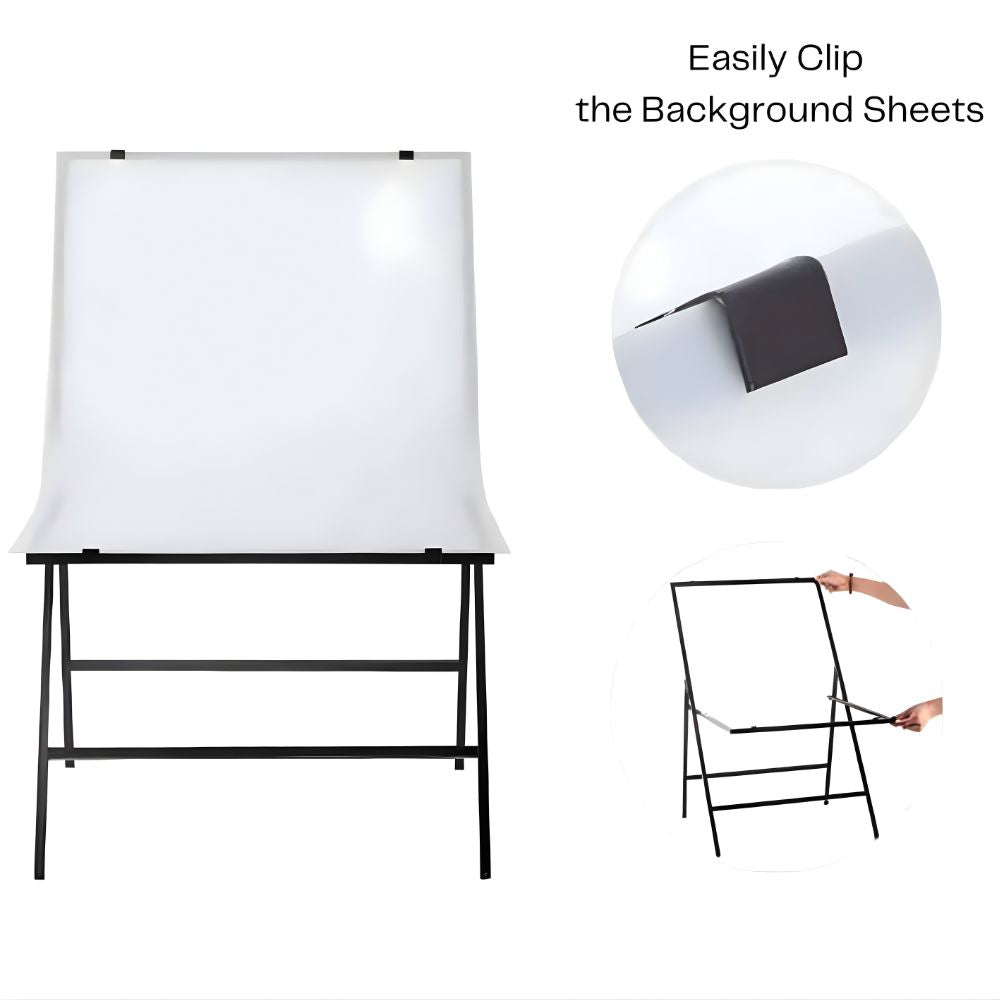 Foldable Product Photography Table 60×100 cm | Table Photoshoot Setup with Non-Reflective Panel | Table Top Photography & Photo Tabletop for Product Shoots, Jewellery, Gadgets & E-Commerce, 1 Transparent + 6 Backdrop Sheets