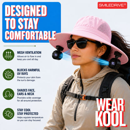 Wearkool Women’s Cooling Sun Hat with Dual Detachable BLDC Fans & Lanyard | 5-Speed Rechargeable Fans with Digital Battery Display | Extra-Wide Brim Hat with Back Bow for Gardening, Fishing, Hiking, Camping & Outdoor Work