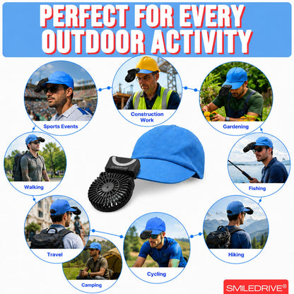 WEARKOOL Fan with Cap & Lanyard | Baseball Cap with Fan | 5 Speed 200mAH Rechargeable BLDC Fan with Powerful Airthrow & Digital Battery Display