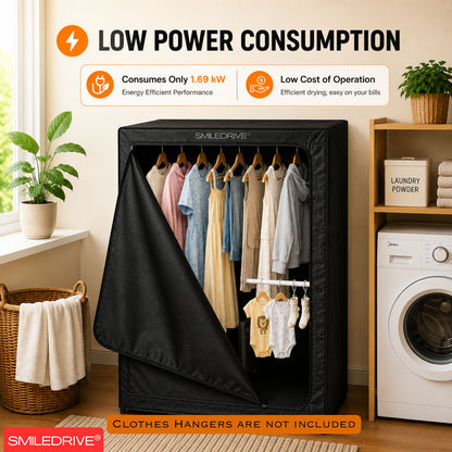 SMILEDRIVE® Portable Electric Clothes Dryer Machine | Foldable Enclosed Drying Rack with 4 Adjustable Arms | 8-Garment Hanging Rod | 76 × 76 × 99 cms | Made in India