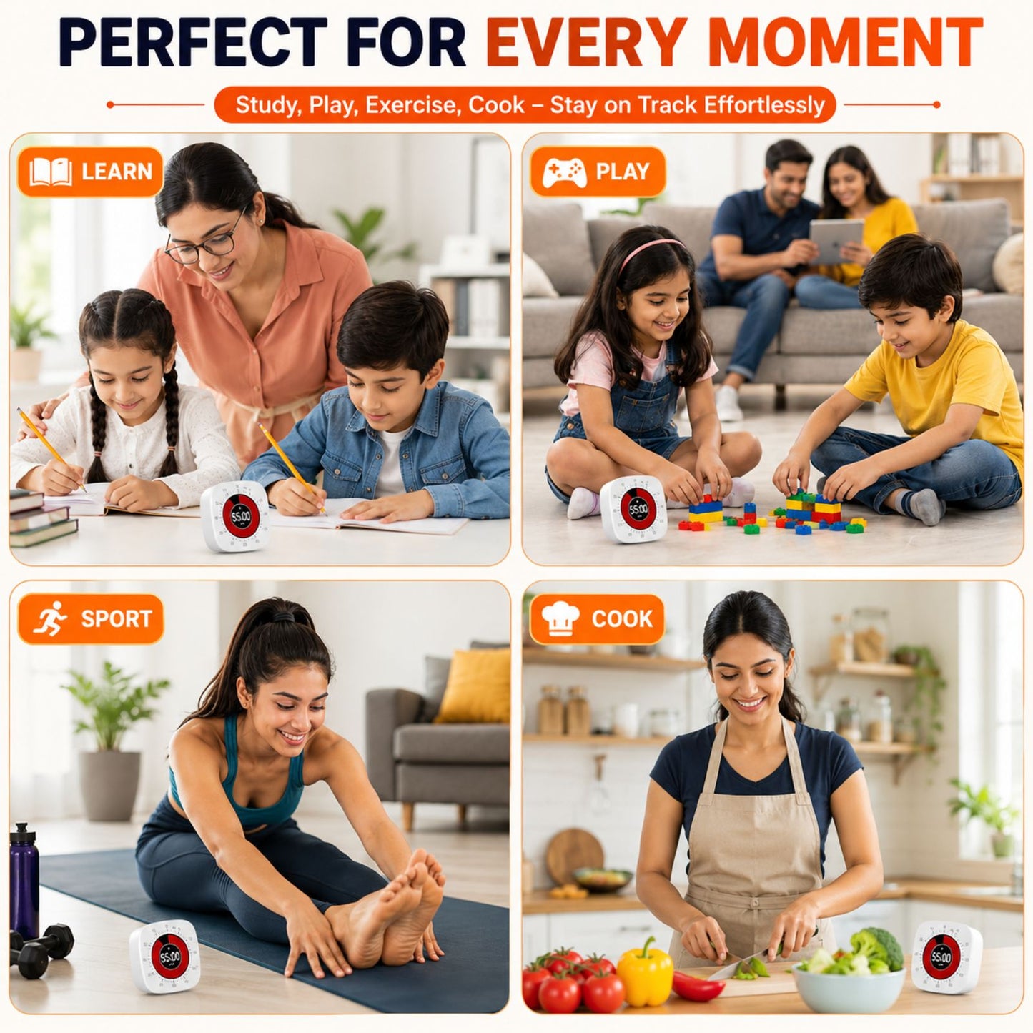 Digital Visual Timer with Countdown Display, Silent & Audible Alerts, Magnetic Back, Stand & USB Type-C Rechargeable Timer for Study, Cooking, Workouts and Daily Routines