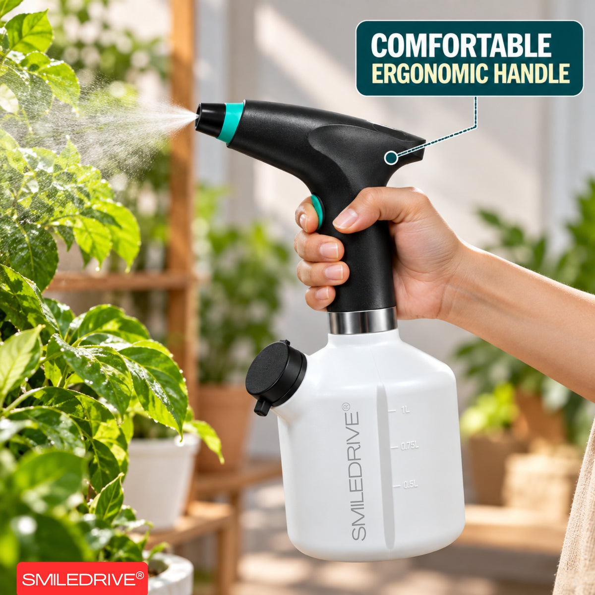 1L Electric Sprayer Bottle, Automatic Watering of Indoor/Outdoor Plants, Mist & Stream Spray with Extended Nozzle, Water level check,  Rechargeable 1200 mAh Battery, Bright Battery Power Indicator, Spray Bottle for Plants, Garden & Household Cleaning