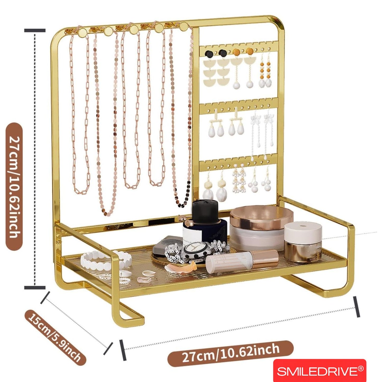 Premium Metal Jewelry Stand Organizer - Sleek Tabletop Holder for Necklaces, Earrings, Rings & Bracelets (Available in Black & Gold)