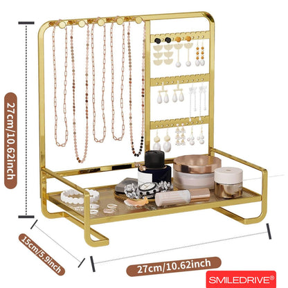 Premium Metal Jewelry Stand Organizer - Sleek Tabletop Holder for Necklaces, Earrings, Rings & Bracelets (Available in Black & Gold)