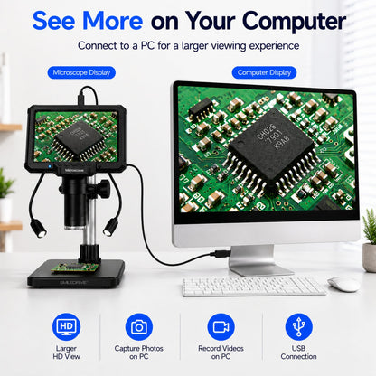 Digital Microscope with 7 inch Screen | 16MP Camera | 50X–1200X Magnification | 1080P Recording | 8+2 LED Lights | Coin, PCB & Jewellery Inspection Microscope