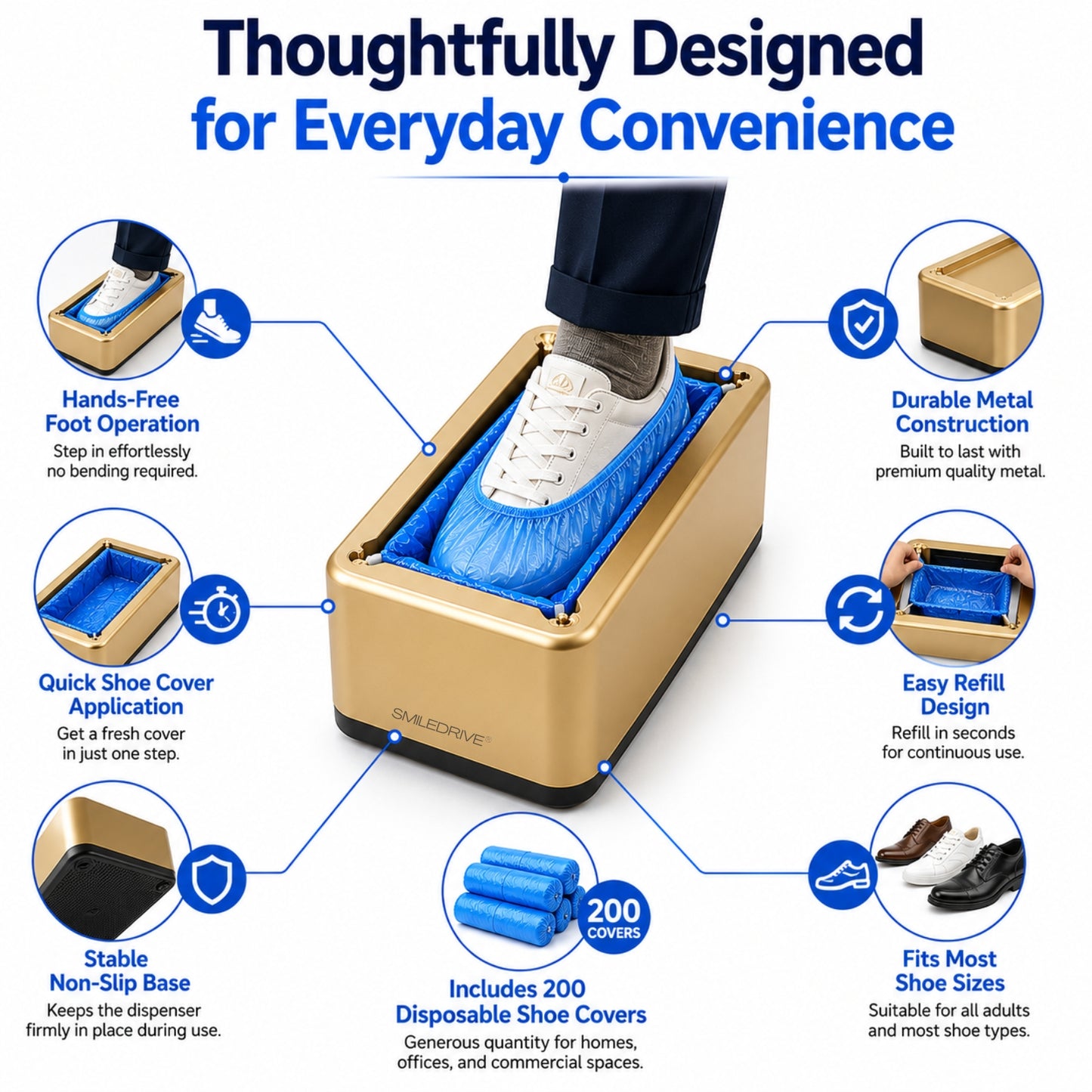 Shoe Cover Dispenser with 200 Disposable Shoe Covers | Hands-Free Automatic Foot Operated Shoe Cover Machine | No Bending, No Mess | Ideal for Home, Office, Clinic & Clean Spaces