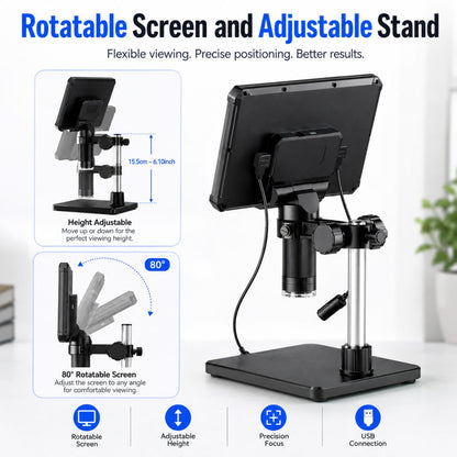 Digital Microscope with 7 inch Screen | 16MP Camera | 50X–1200X Magnification | 1080P Recording | 8+2 LED Lights | Coin, PCB & Jewellery Inspection Microscope