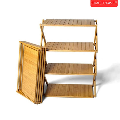 Foldable Bamboo Shoe Rack | 3 & 4-tier Balcony Plant Stand | Space Saving Storage Organizer for Entryway, Bedroom, Bathroom or Balcony