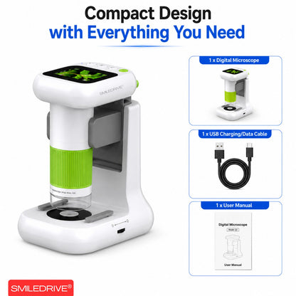 Mini Microscope with 1000x HD Magnification | 2.4” Screen LED Lights & Bottom Backlight | Photo & Video Capture | Rechargeable Handheld Microscope for Coins, Plants, PCB, Jewellery & STEM Learning