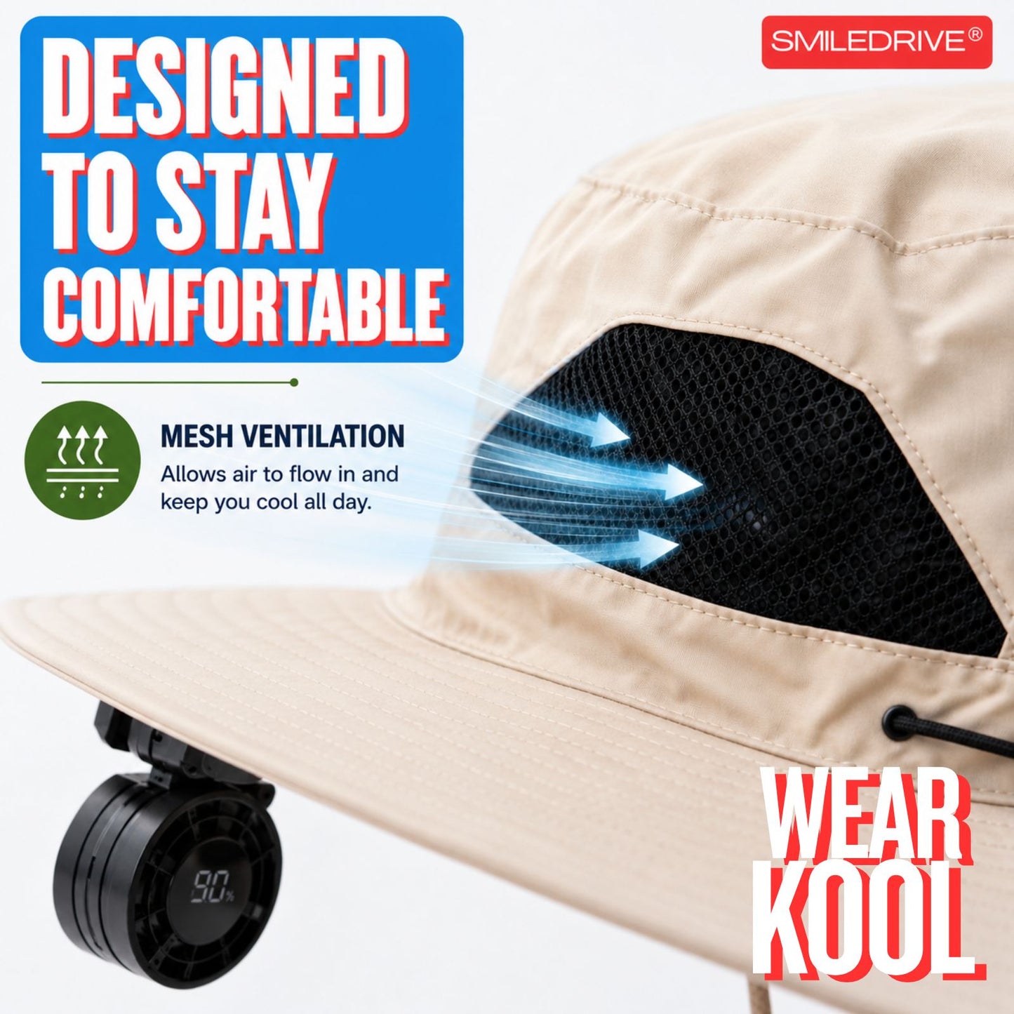 Wearkool Cooling Hat with Dual Detachable BLDC Fans and Lanyard | 5-Speed Rechargeable BLDC Fans with Digital Battery Display | Adjustable Wide Brim Outdoor Hat for Fishing, Gardening, Hiking, Camping & Outdoor Work